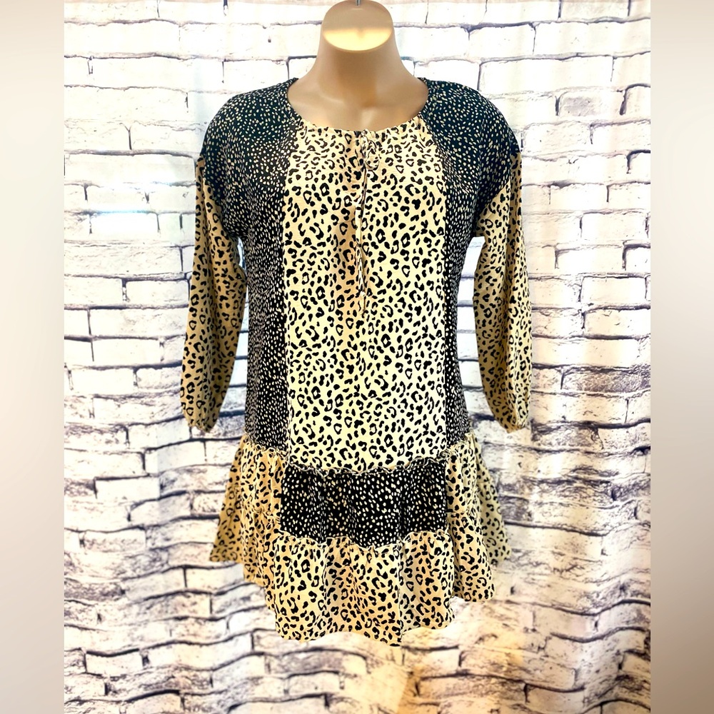 Oddly black/cream leopard dress/tunic. Several sizes available.